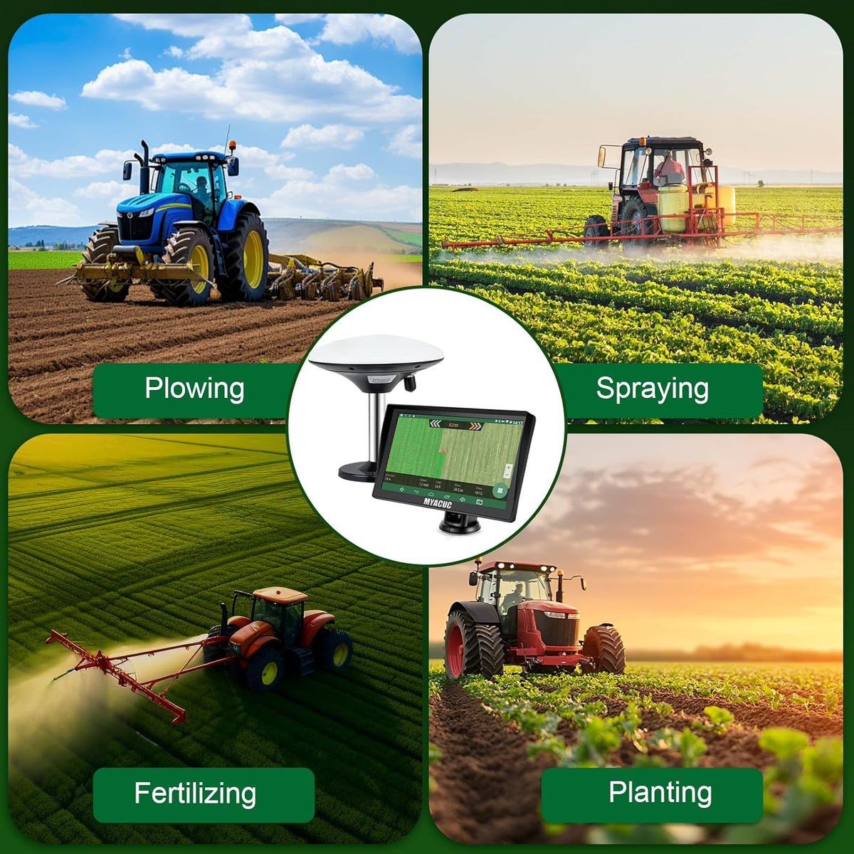 Tractor GPS Navigator for Precision Farming, GNSS Agricultural Farming Navigator with 9" Touch Screen Suitable for Spraying Plowing and Sowing Farmland Activities Automatic Positioning