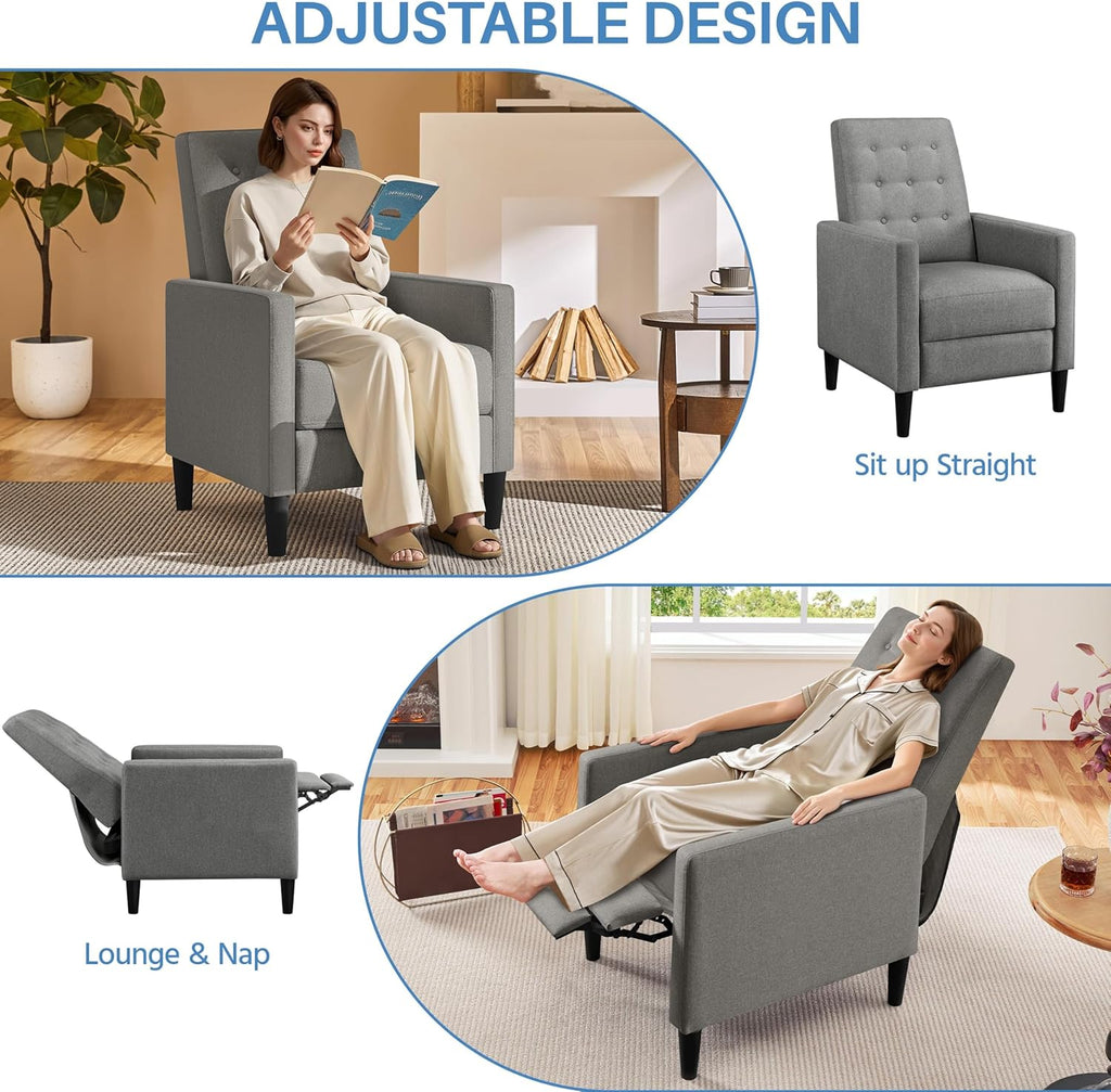 Yaheetech Fabric Recliner Chair Mid-Century Modern Recliner Adjustable Single Recliner Sofa with Thicker Seat Cushion Tufted Upholstered Sofa with Pocket Spring for Living Room Bedroom Gray Set of 2