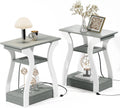FROMJBEST End Tables Living Room Set of 2,Grey End Table with Charging Station,Grey Side Table, Nightstand for Bedroom, 3 Tier End Table with Storage Shelf for Living Room