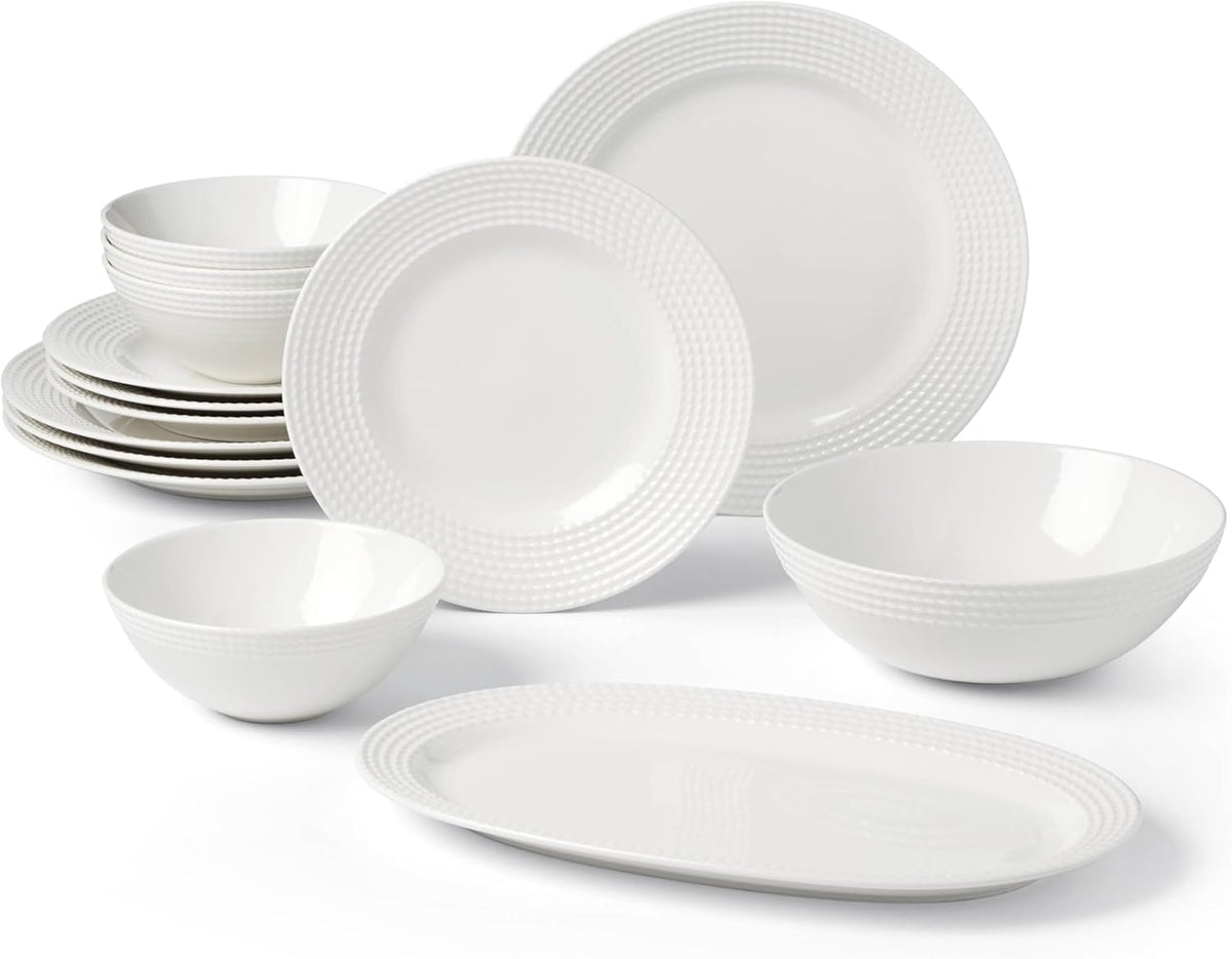 kate spade new york Wickford 14-Piece Dinnerware Set, 14 Count, White