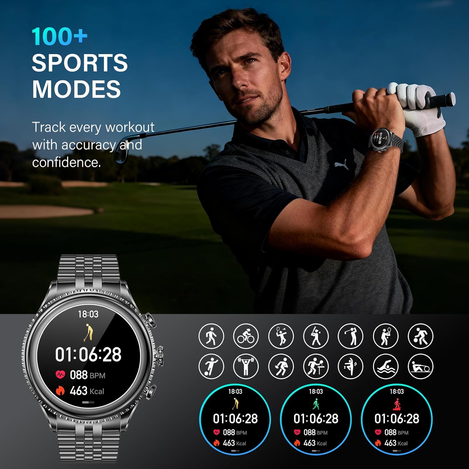 2026 Rotating Bezel Smart Watch for Men with Bluetooth Call, Heart Rate, Blood Pressure, SpO2, Sleep Monitor, Waterproof Round Watch with Encoder Knob, 1.32" AMOLED Display, Compatible Android and iOS