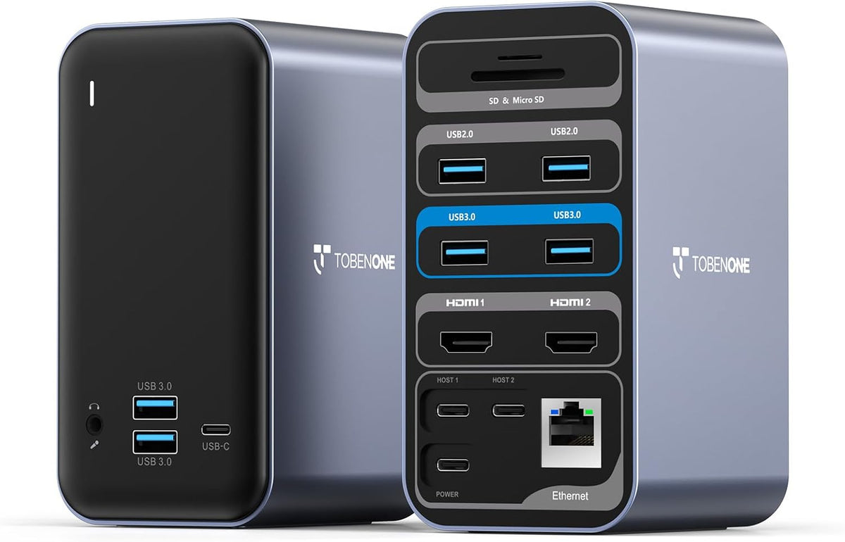 TobenONE 16-in-2 MacBook Docking Station Dual 4K@60Hz, USB C Dock with 2 HDMI/7 USB/Ethernet, for Business Users Home & Office Dual Monitor Setup