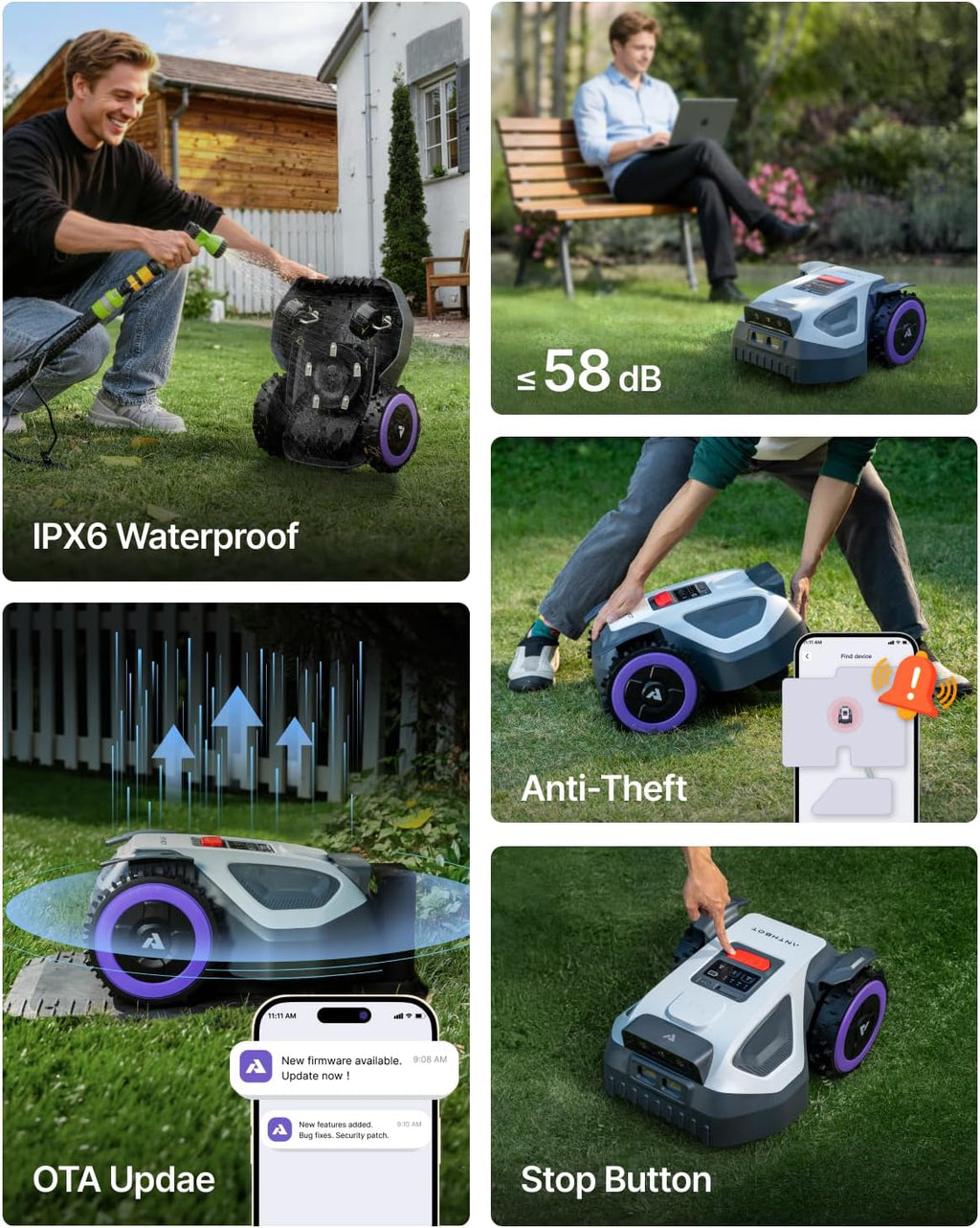 ANTHBOT M9 Robot Lawn Mower 1/4 Acre, Dual Vision+Full-Band RTK Robotic Lawnmower, No Perimeter Wire, App Control Obstacle Avoidance, 45% Slope, Cutting Height, Multi-Zone Mapping