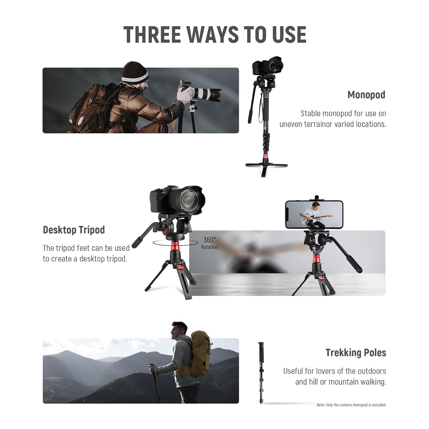 NEEWER Professional Camera Monopod with Feet, 70.5"/179cm Telescopic Portable Aluminum Travel Monopod with Pan Tilt Fluid Head and Removable Tripod Base for DSLR Camera Camcorder, Max Load 13.2lb/6Kg