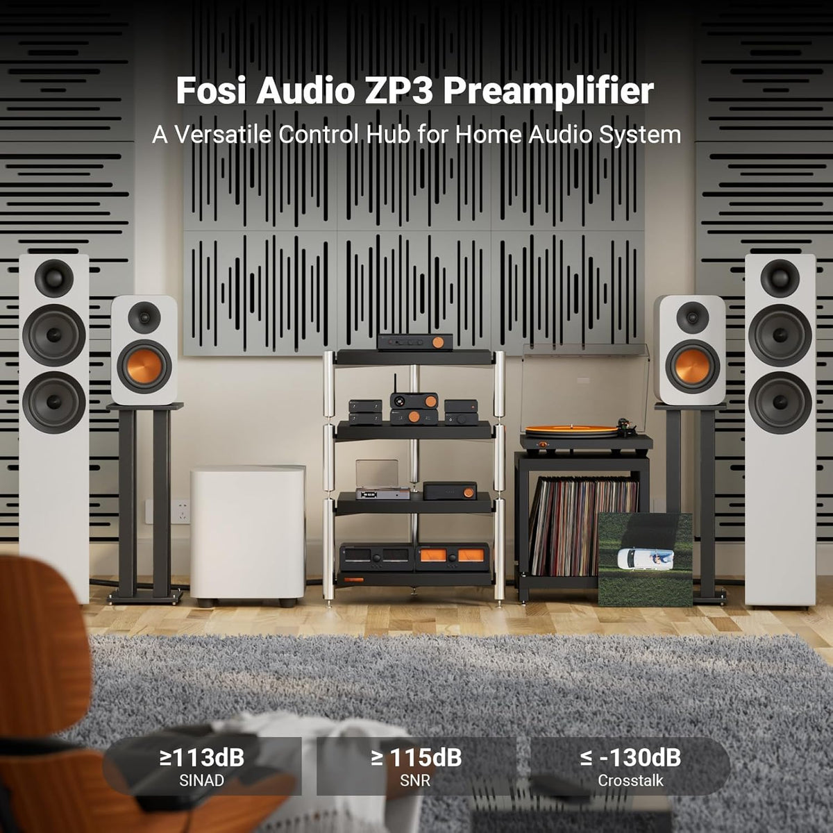 Fosi Audio ZP3 Balanced Preamp for Home Audio, 2 RCA and 1 XLR Inputs, RCA/XLR Outputs and Sub-Out, Pre Amp for 2 Channel Stereo and 2.1 Setup, Pre Amplifier with HPF High Pass Filter and Tone Control