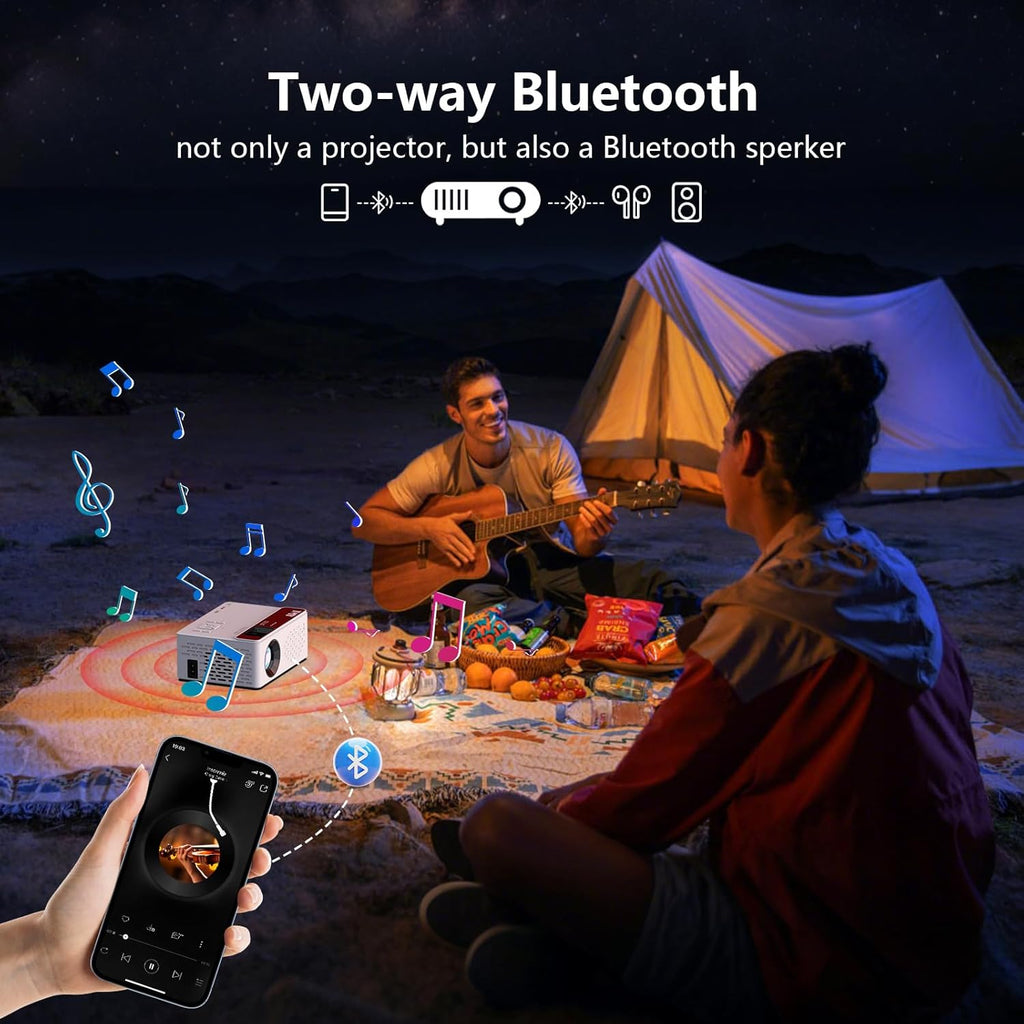 TMY 1080P Full HD Portable Mini Projector, Bluetooth Movie Projector, Compatible with TV Stick/Smartphone/PC/Game Console/HDMI/USB, Indoor & Outdoor Use, Built in Netflix app