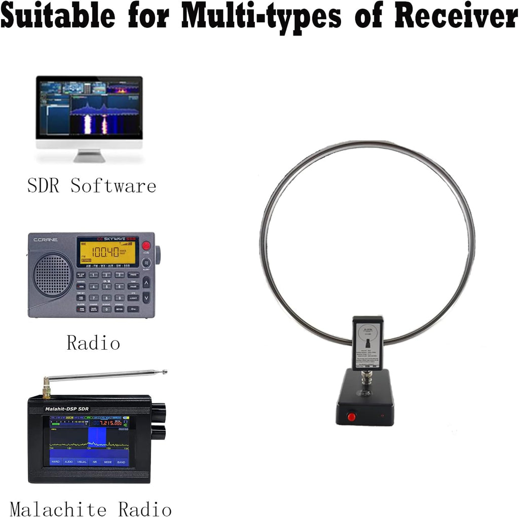 GA800 Portable Active Shortwave Antenna (Free of Tuning), WOOKLEA Loop Antenna 10kHz-159MHz, with BNC Cable, LW MW SW FM Air V Band, Used for Amateur Radio
