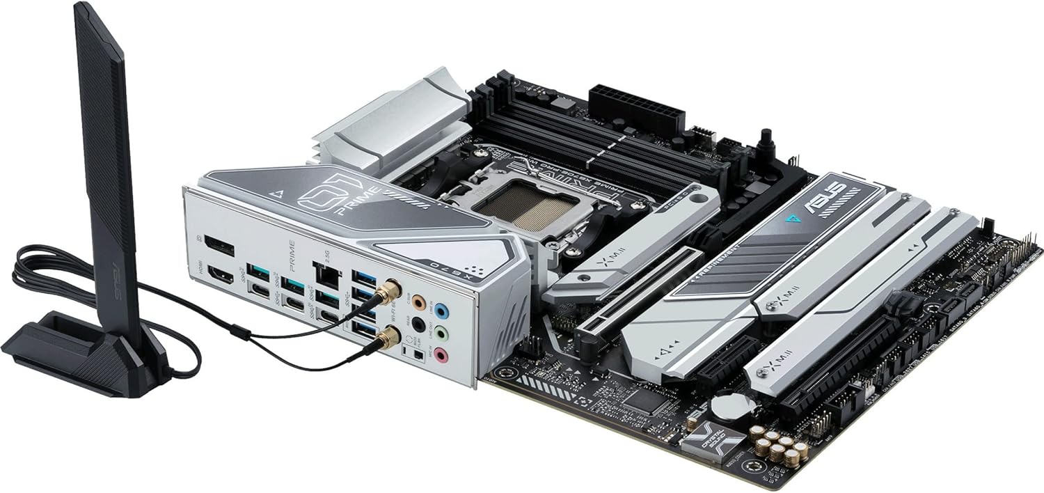 ASUS Prime X670E-PRO WiFi AMD X670 AM5 Ryzen™ Desktop 9000 8000 & 7000 ATX Motherboard with PCIe® 5.0, Four M.2 Slots, DDR5 Slots, USB 3.2 Gen 2x2 Type-C®, USB4® Support, WiFi 6E, and 2.5G Ethernet