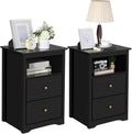 Yaheetech Nightstand Set of 2, Wooden Bedside Tables with 2 Drawer and Cubby, 2Pcs Tall Nightstand for Bedroom Small Space, Bedside Cabinet Telephone Table, 19″ L × 16″ W × 29″ H, Black