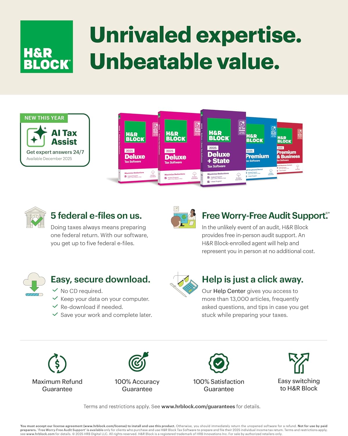 H&R Block Tax Software Premium & Business 2025 Win PC Online code