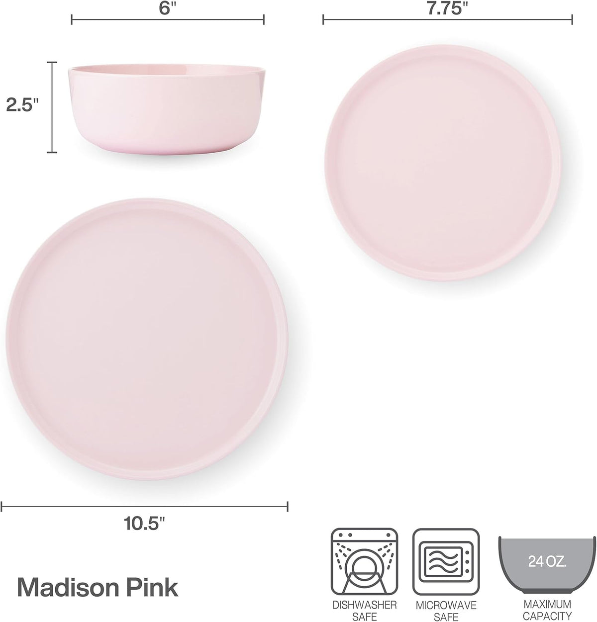 Mikasa Madison Misty Pink Bone China Dinnerware Set, 12-Piece Service for 4, Includes Dinner Plates, Salad Plates and Cereal Bowls, Dishwasher Safe