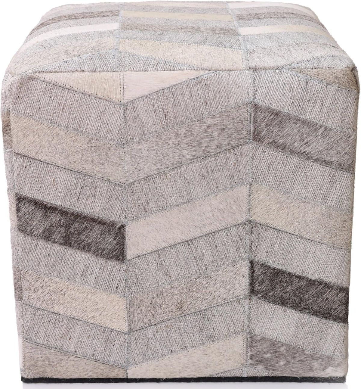 CANVELLO Handmade Patchwork Cowhide Leather Cube Ottoman Pouf 18x18 Neutral
