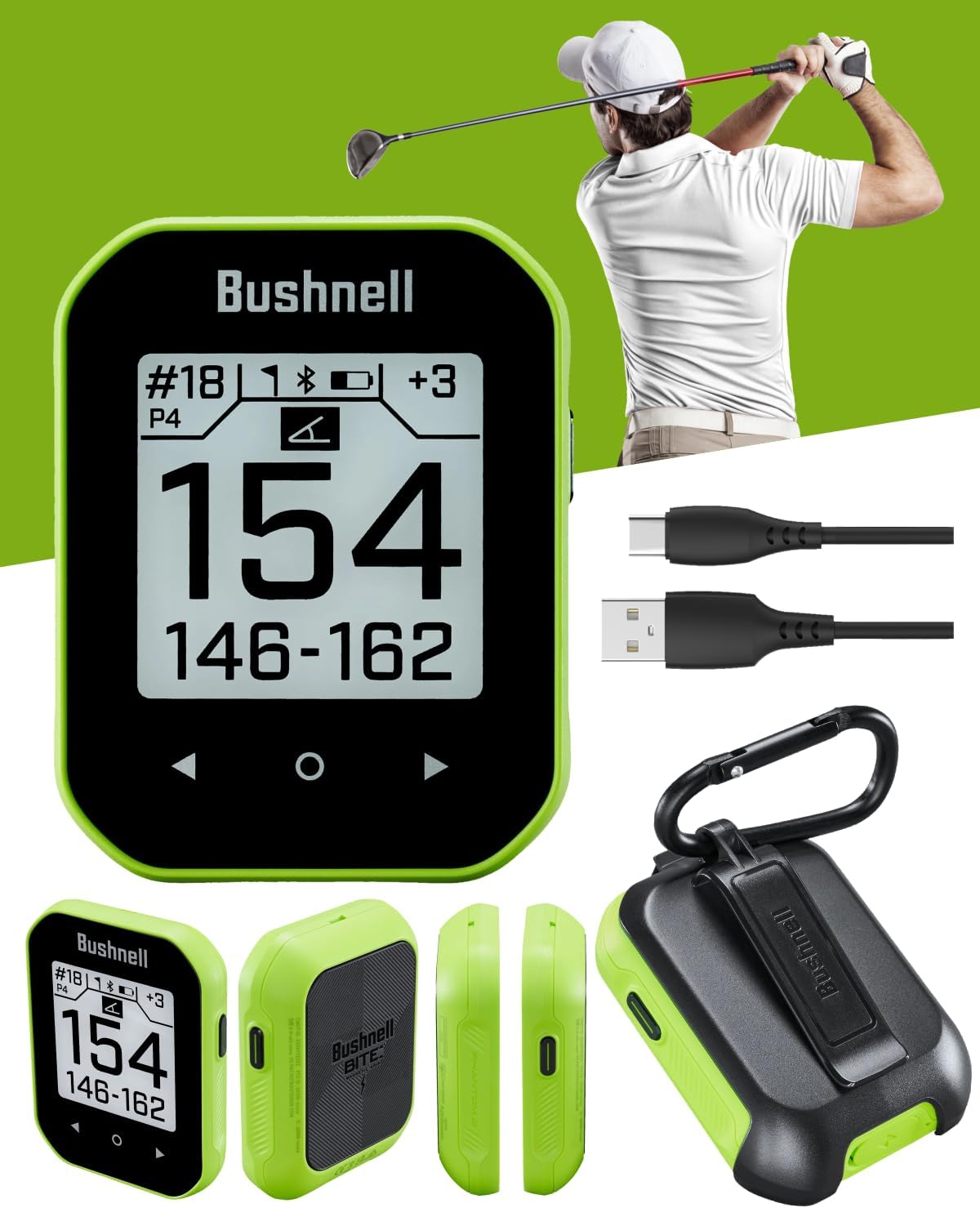 Bushnell Phantom 3 Slope GPS Golf Green with Slope Technology, Touchscreen, Magnetic Cart Mount with Wearable4U Towel Bundle, 60x76x18 mm, 362402