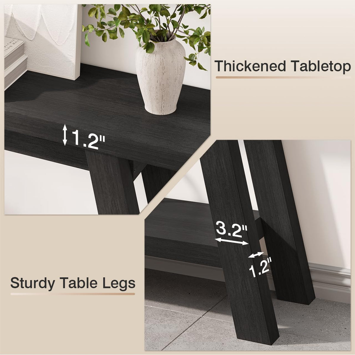 Black Console Table, 55Inch Entryway Console Tables 2-Tier Narrow Wood Console Table Behind Couch Sofa Tables for Living Room, Entryway, Hallway (Black)