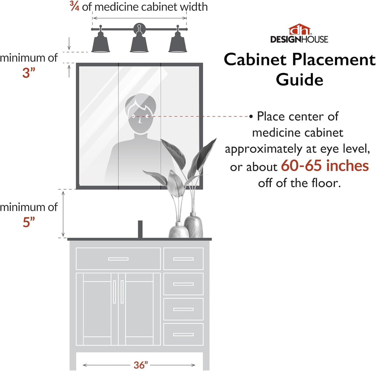 Design House Claremont Bathroom Medicine Cabinet with Mirror, 36 Inch Wall Mounted Cabinet, 3 Mirrored Doors, Honey Oak Wood Frame, Pre-Assembled, 36" W x 4.75" D x 30" H, 545285-HOK