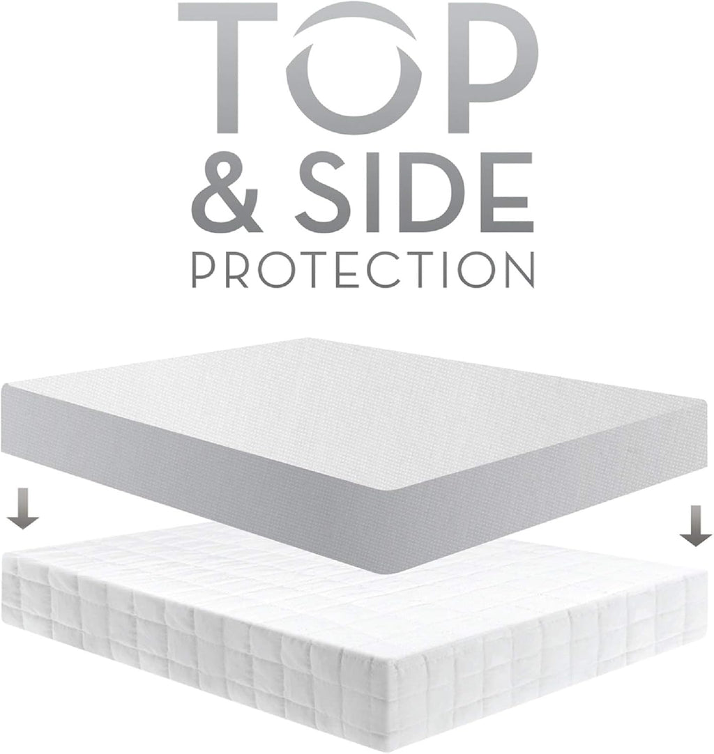 Malouf Sleep Tite Waterproof Protector-Vinyl Free Mattress Protector, King, White