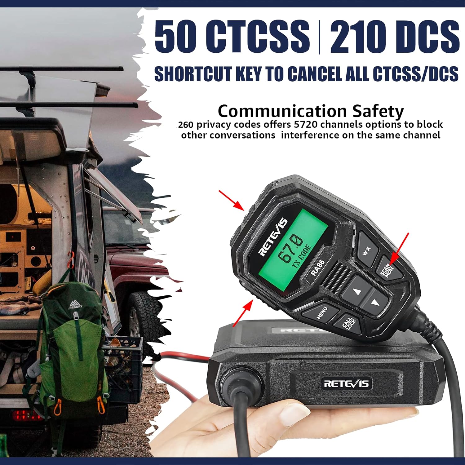 Retevis RA86 GMRS Mobile Radio - Update Chirp, GMRS Radio with Gain Antenna & Cigarette Lighter Plug, Repeater Channels Long Range Two Way Radio, NOAA Alert, Dual Speakers for Offroad, Jeep, Truck, RV