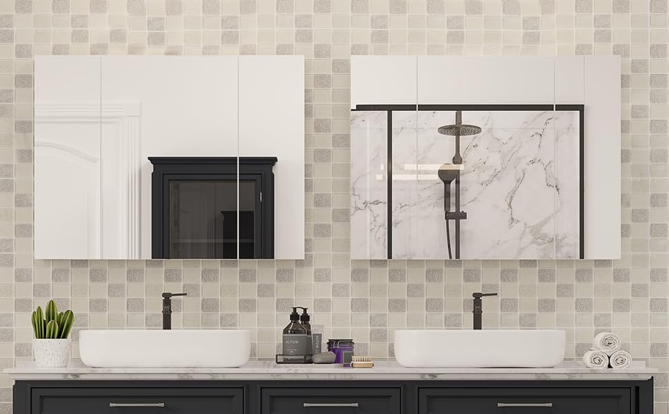 DICTAC Bathroom Medicine Cabinet with Mirrors 31.5x23.62 Inch Storage Cabinet with Mirror Wall Mounted Bathroom Mirror with Adjustable Storage Shelves and 3 Doors Mirror Medicine Cabinets for bathroom