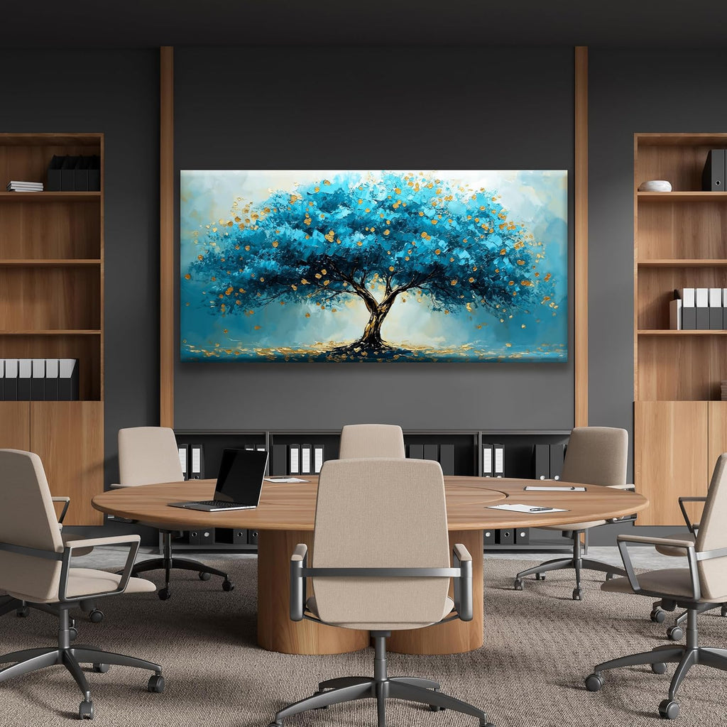 QSQ Large Abstract Wall Art Blue Tree Of Life Canvas Art Wall Decor For Living Room Decorations Blue And Gold Tree Abstract Wall Decor Painting For Home Bedroom Kitchen Office Artwork 29 X 58 Inch