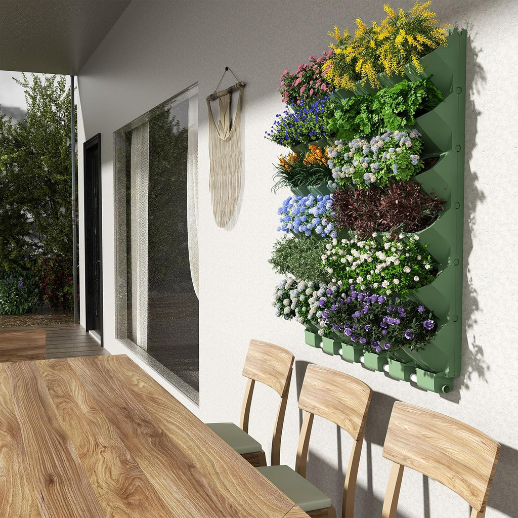 36 Pockets Self Watering Wall Mounted Vertical Planter, Wall Planter Indoor Vertical Living Green Plant Wall Easy Installation (Green with Timing System)
