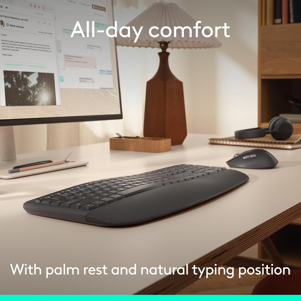 Logitech Signature Comfort Plus Combo MK880 Wireless Keyboard and Mouse Combo, Full-Size Comfort Keyboard with Palm Rest, Silent Clicks, Bluetooth, for Windows and macOS - Graphite