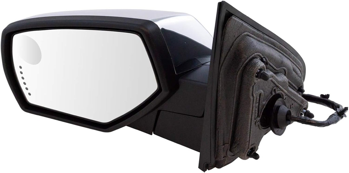 TRQ Driver Side View Mirror Assembly Power Heated Turn Signal Puddle Light Memory Chrome Power Folding Compatible with 2014-2018 Chevrolet Silverado/Sierra 1500 15-19 2500HD/3500HD