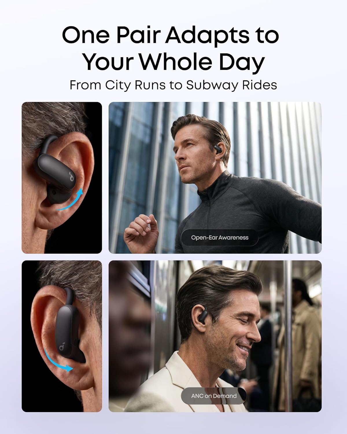 Soundcore AeroFit 2 Pro by Anker, Open-Ear and Active Noise Cancellation Modes, Hi-Res Open Ear Headphones for Commute,Office,Fitness, LDAC, 4-Mic AI Clear Calls, 34H, IP55, Wireless Bluetooth Earbuds