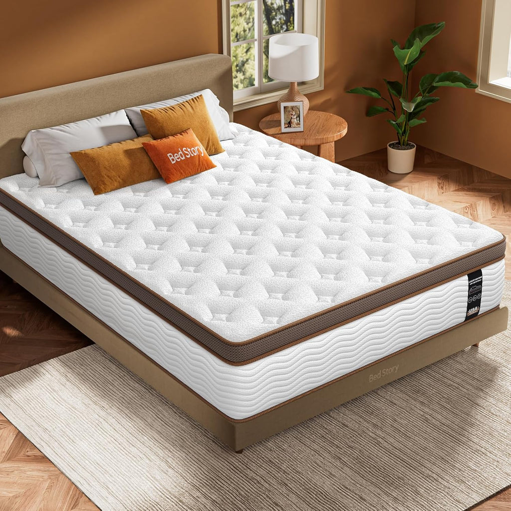 BedStory Queen Size Mattress - 14 Inch Hybrid Mattresses with Orthopedic Spinal Support & Motion Isolation - Individually Pocketed Springs, CertiPUR-US Certified Memory Foam