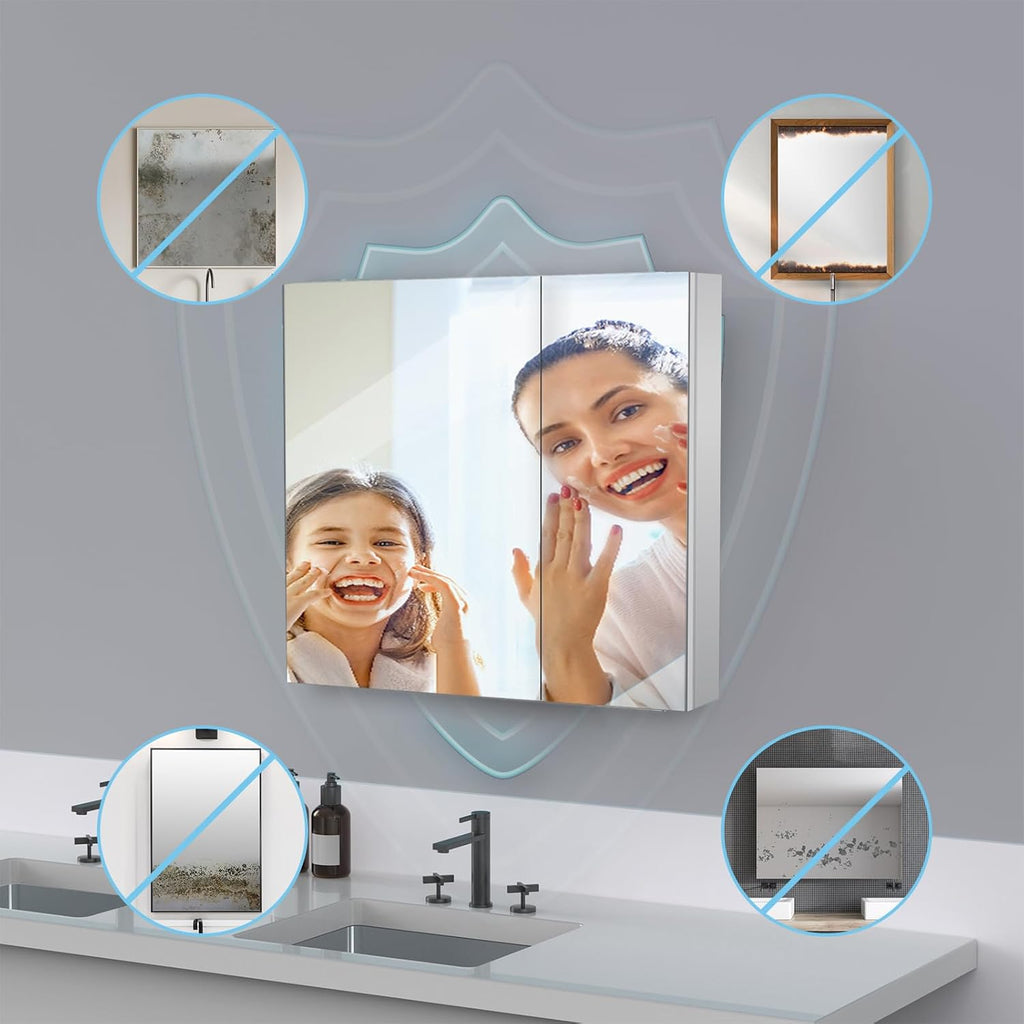 Sunrosa Medicine Cabinet with Mirror, 36" W x 31.5" H, 2 Asymmetrical Doors, Wall-Mounted & Recessed Bathroom Medicine Cabinet with Tempered Glass Mirror