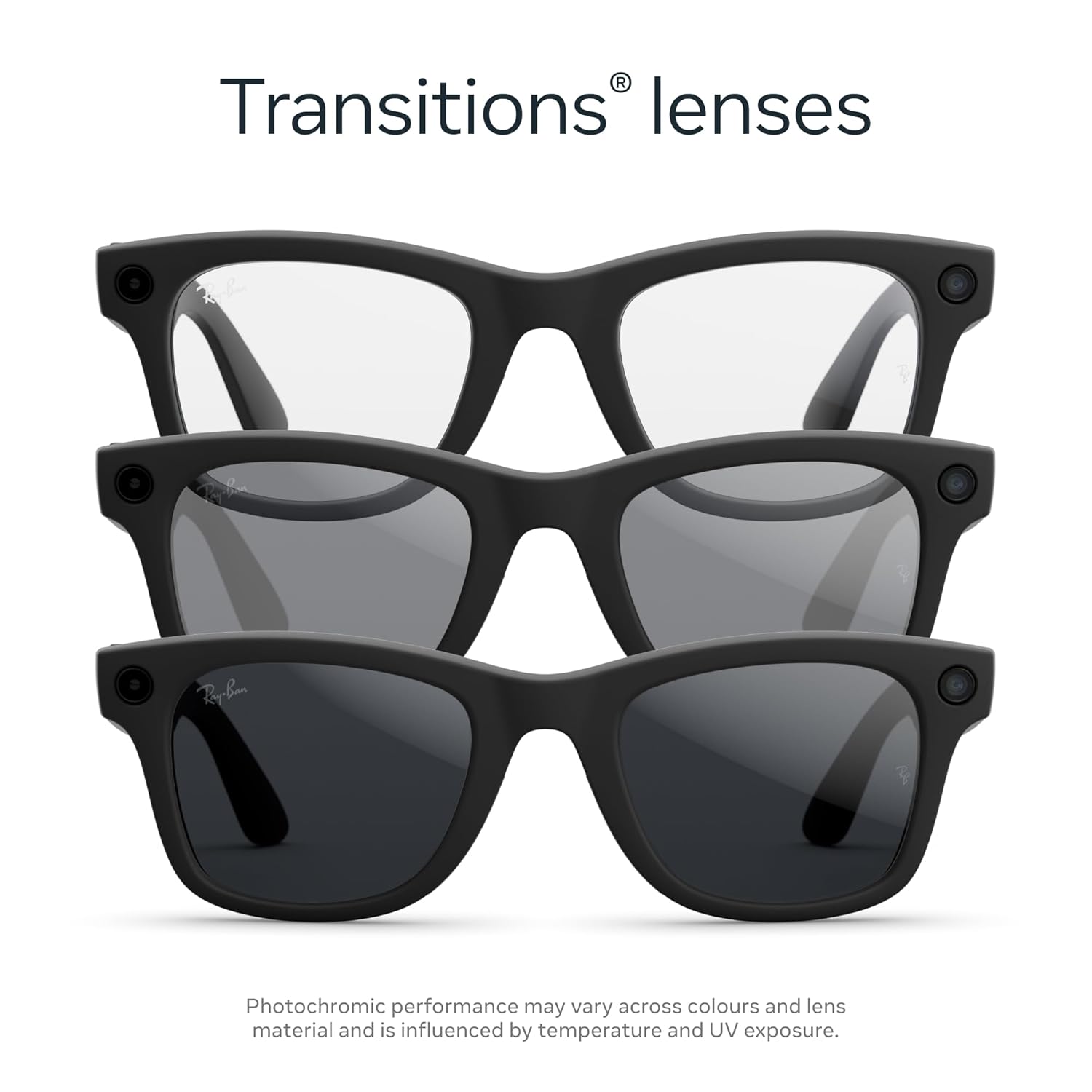 Ray-Ban Meta (Gen 2), Wayfarer Large, Matte Black | Smart AI Glasses for Men, Women — 2x Battery Life — 3K HD Resolution — 12 MP Ultra-Wide Camera, Audio, Video — Transitions® Grey Lenses