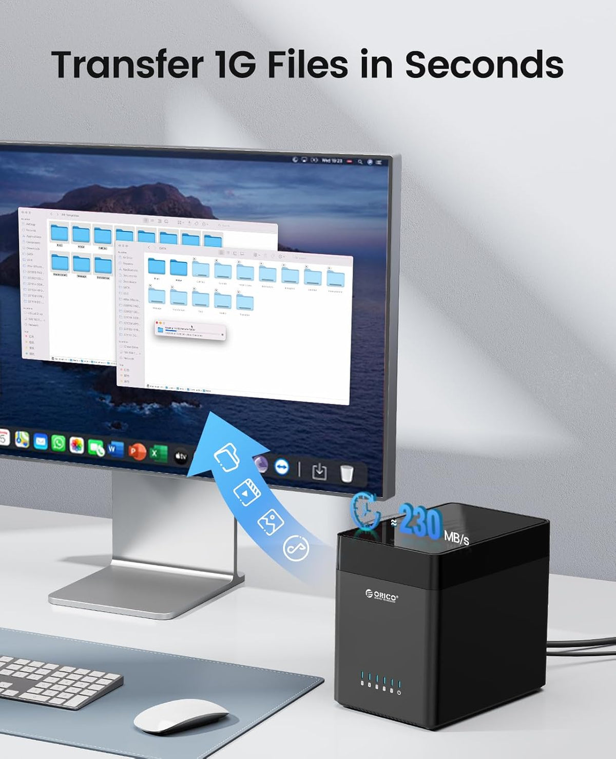 ORICO 5 Bay Hard Drive Enclosure USB 3.0 to SATA Magnetic Tool-Free External HDD Docking Station Case with 12V/6.5A Power Adapter for Family Storage Supports 2.5/3.5 inch Drives Max 110TB (5x22TB)