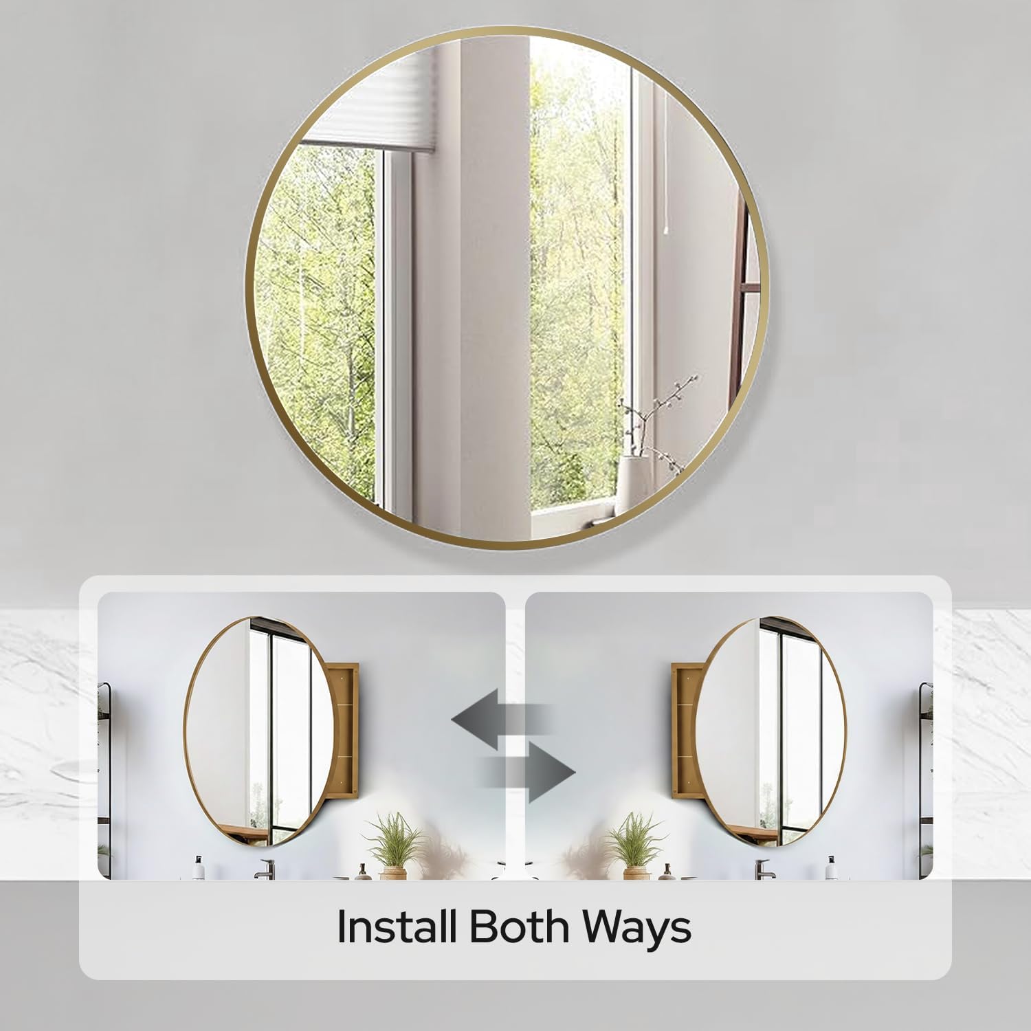 HOUSE REFLECTION 28 Inch Round Medicine Cabinets for Bathroom – Metal Frame, Adjustable Glass Shelves, HD Distortion Free Mirror Glass, Rust Resistant & Moisture-Proof, Mirrored Cabinet Door,Gold