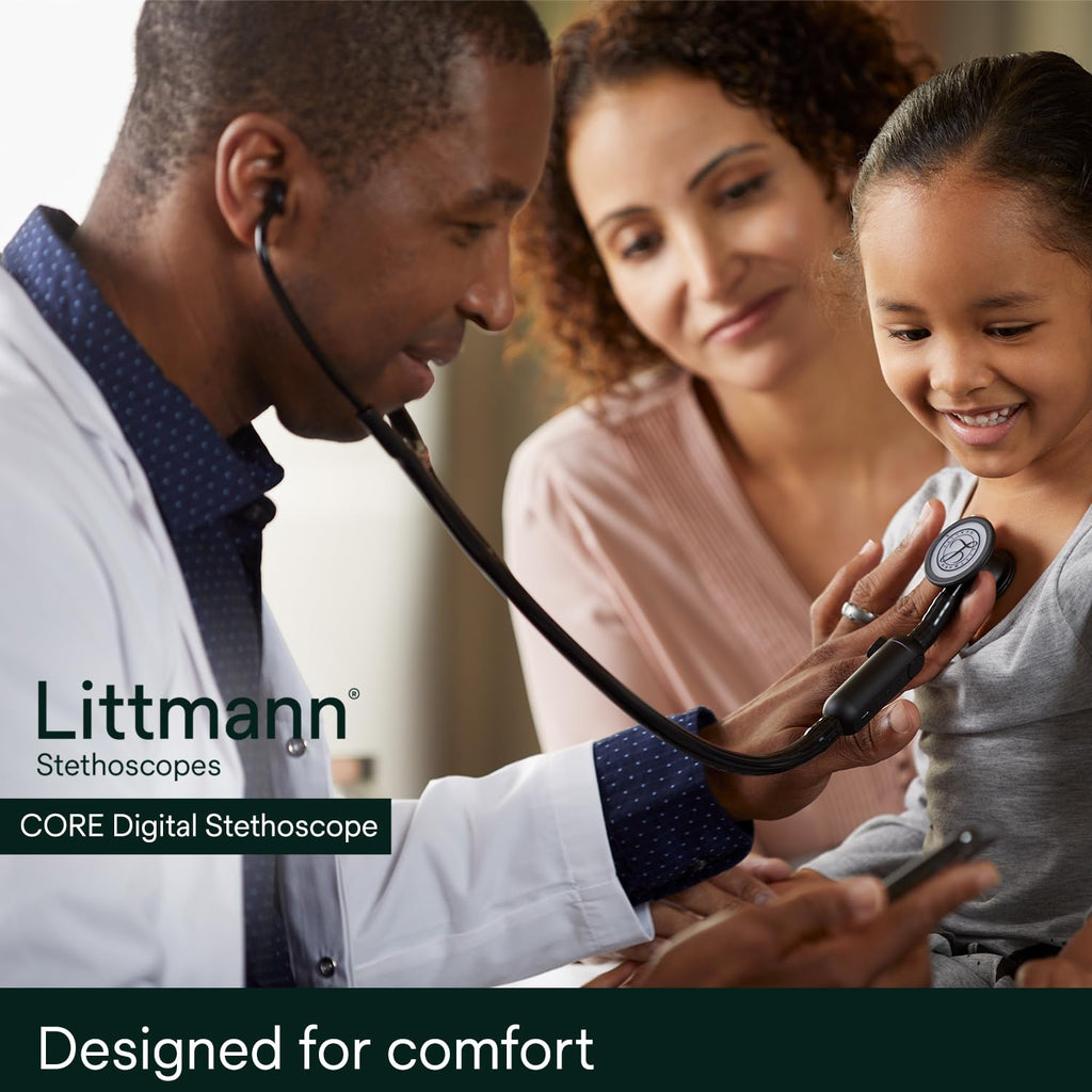 3M Littmann CORE Digital Stethoscope, Our Most Advanced Stethoscope Yet, Up To 40x Amplification, Active Noise Cancellation, In-App Sound Wave Visualization, Black-Finish Chestpiece, 8480