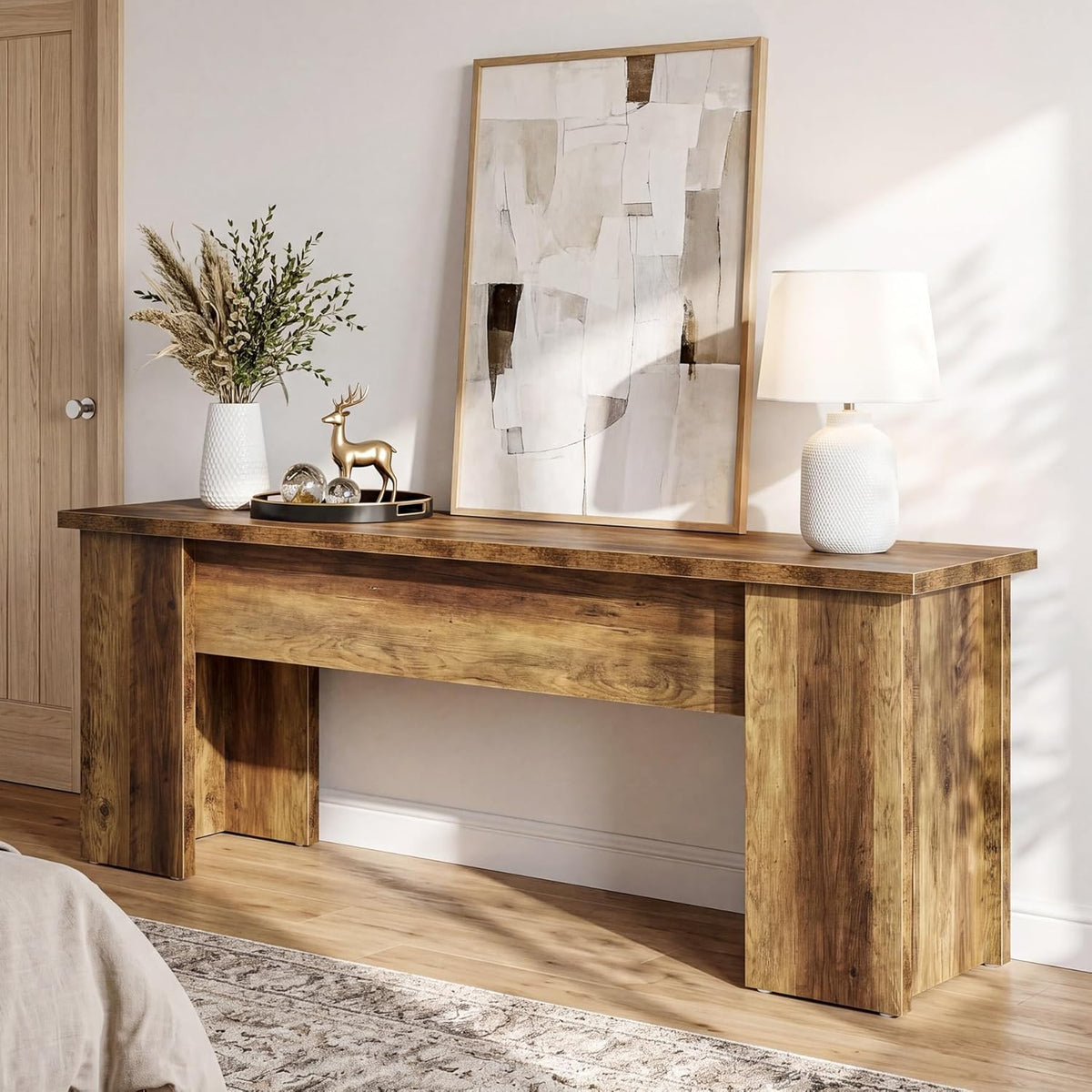 Tribesigns 63-Inch Low Console Table, Farmhouse Wooden Entryway Table, Narrow Long Sofa Table Behind Couch for Living Room, Entrance, Hallway