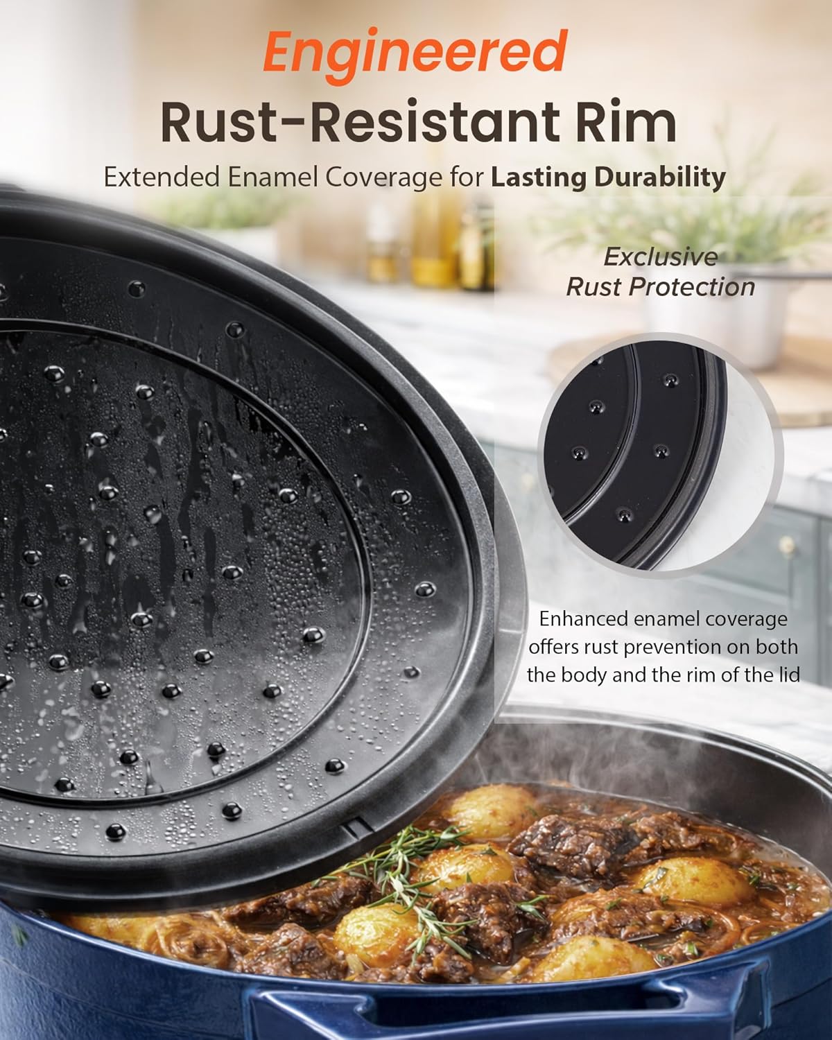 Nuwave 6QT Healthy Enameled Cast Iron Dutch Oven Pot with Lid, Heavy Duty 7-Layer Enamel, Enhanced Rust Protection, Dual Handles, Oven Safe to 500°F for Sourdough Bread Baking, Braise, Stew, Roast