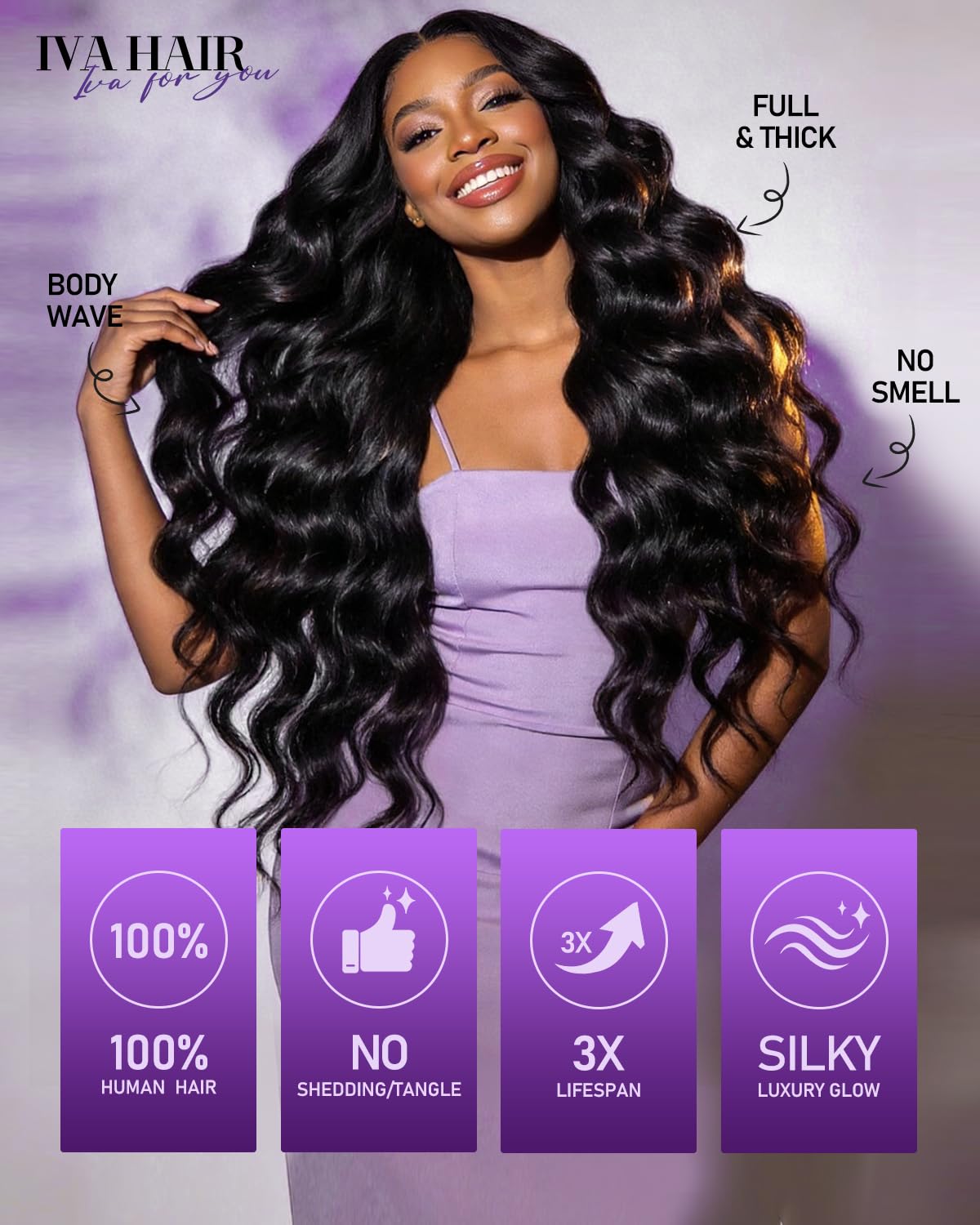 IVA 16A Body Wave Bundles Human Hair, 100% Raw Human Hair Bundles 20 22 24 Inch, Triple Lifespan, No Tangle No Shedding, Repeated Washes Maintain Silky Texture