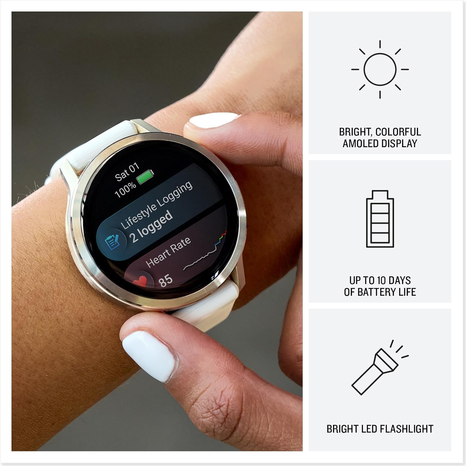 Garmin Venu 4, 41mm, Advanced Fitness Tracker GPS Smartwatch, 1.2" AMOLED Display, Built-in Flashlight, 10 Days of Battery Life, Silver with Periwinkle Silicone Band (Watch Bundle)