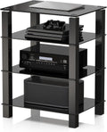 FITUEYES 4-Tier Media Stand Audio/Video Component Cabinet with Glass Shelf for Xbox One/ps4 AS406002GB