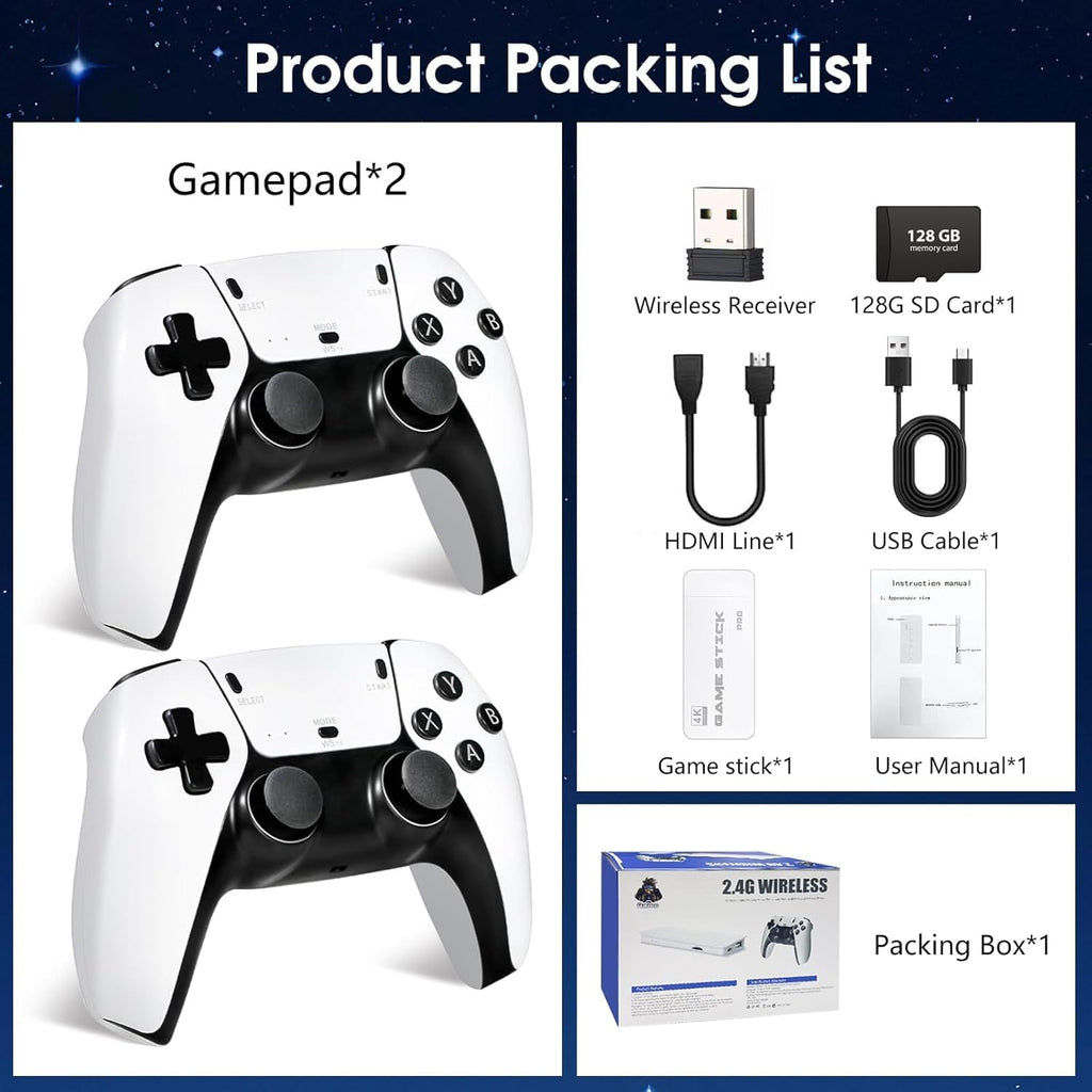 2026 New Wireless Retro Game Console, 23 Emulators and 40000+Games, Plug and Play 4K HDMI TV Game Stick, with Dual 2.4G Wireless Controllers (82G)