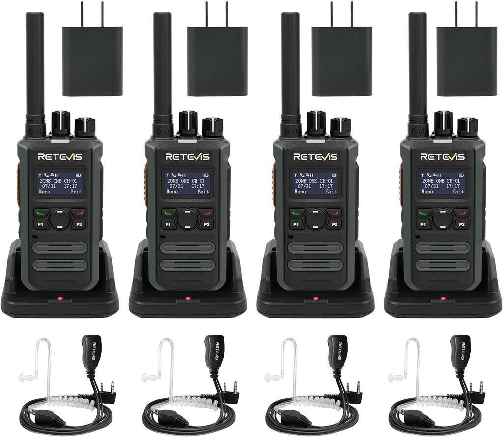 Retevis MateTalk P3 Digital Walkie Talkies with Earpiece, High Power,Compatible with Motorola Radio,DMR & Analog Dual Mode 2 Way Radio with SMS, LCD Screen, Professional Radio for Hotel(4 Pack)