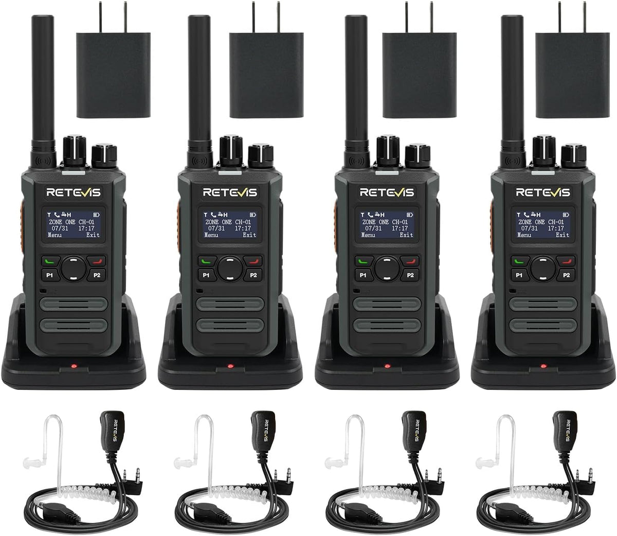 Retevis MateTalk P3 Digital Walkie Talkies with Earpiece, High Power,Compatible with Motorola Radio,DMR & Analog Dual Mode 2 Way Radio with SMS, LCD Screen, Professional Radio for Hotel(4 Pack)