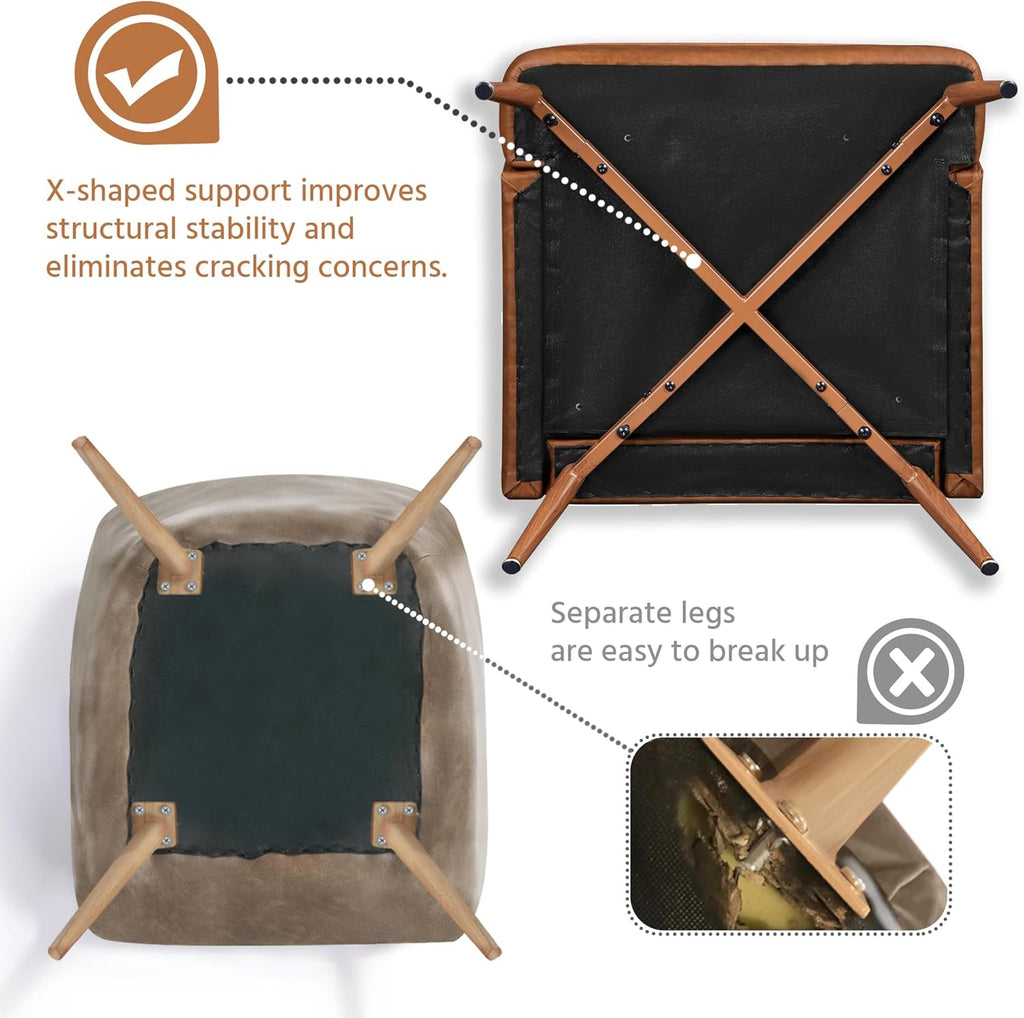 Yaheetech Accent Chair, Living Room Chair Mid Century PU Leather Armchair Lumbar Pillow, Comfy Upholstered Reading Chair Wood Leg Bedroom Brown 2PCS