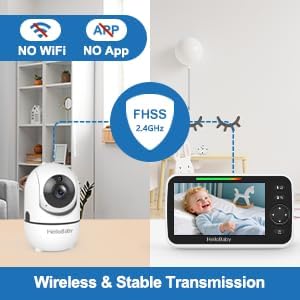 HelloBaby HB6550 5" Baby Monitor 3 Cameras, 26-Hour Battery, Pan-Tilt-Zoom,1000ft Range Video Audio Baby Monitor No WiFi, ECO, Night Vision, 2-Way Talk, 8 Lullabies and Temperature, Ideal Gifts