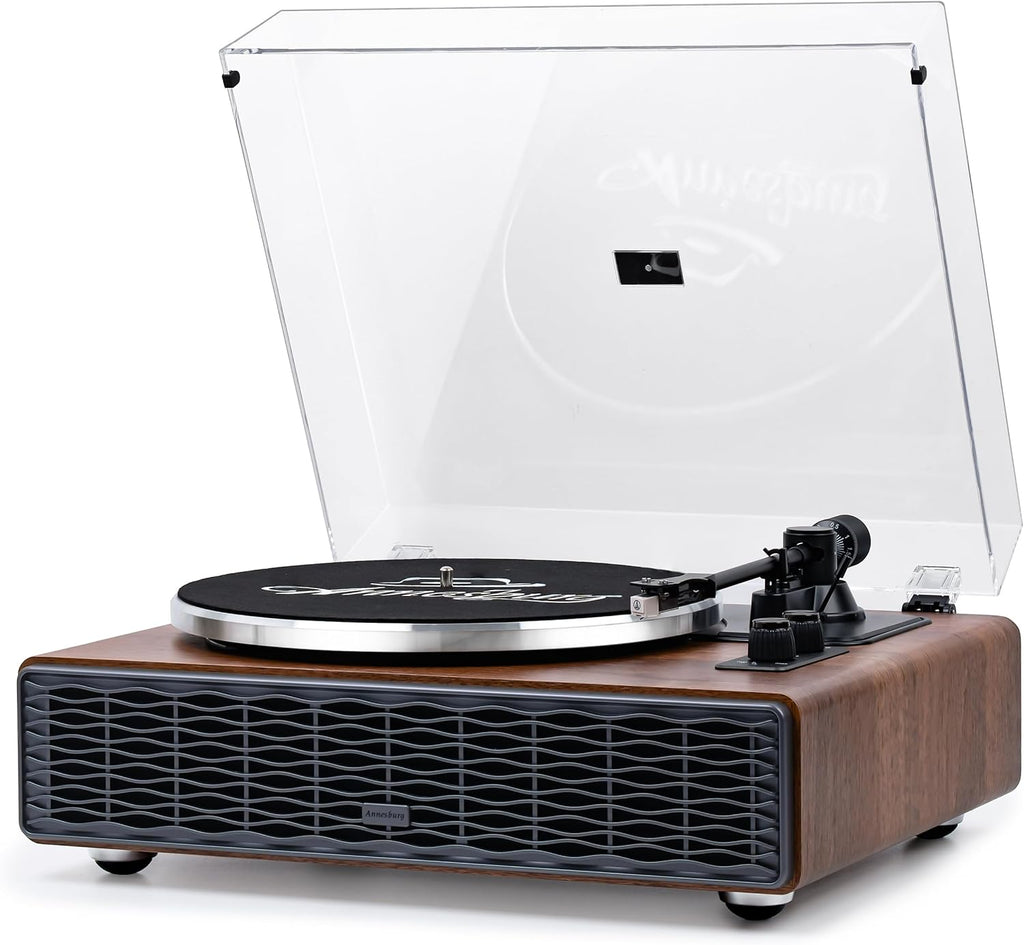Annesburg Vinyl Record Player, Bluetooth Turntable with Built-in Speakers, High Fidelity Belt Drive 33/45 RPM, AT-3600L Magnetic Cartridge, Wood Walnut
