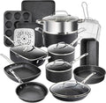 Granitestone 20 Pc Pots and Pans Set Nonstick Kitchen Cookware Set with Frying Pan, Bakeware & Steamer, Diamond Infused, Non Toxic PFOA PFOS Free, Metal Utensil Safe, Oven & Dishwasher Safe, Black