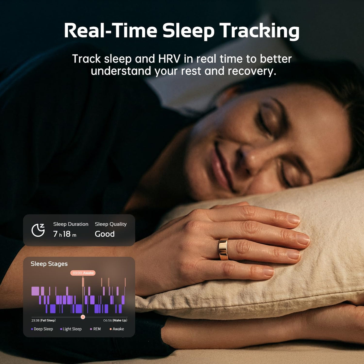 opove O Ring Smart Ring, Fitness Trackers Rings with Sleep/Stress/Heart Rate/Women's Health Monitoring, Comfortable Wearing, Up to 7 Days Using, Fitness Ring for Android & iOS, Rose Gold-Size7