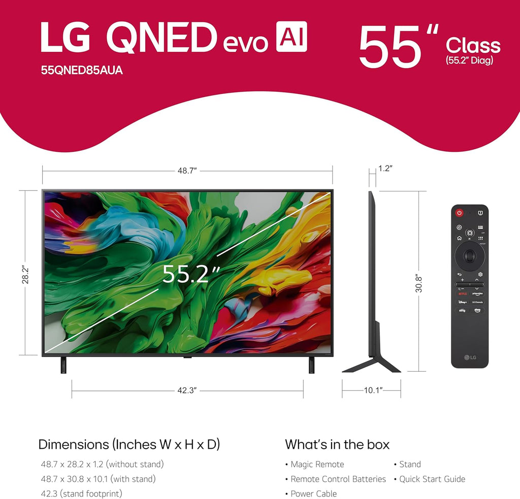 LG 55-Inch Class QNED evo AI QNED85A Series Mini LED 4K Smart TV w/AI Picture, AI Sound, HDR10, AI Super Upscaling 4K, Filmmaker Mode, Wow Orchestra, Alexa Built-in (55QNED85AUA, 2025)