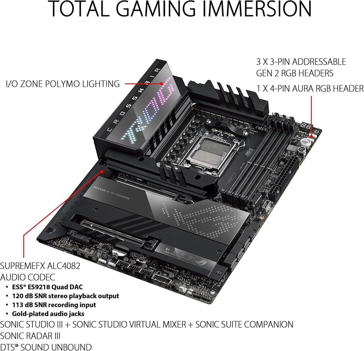 ASUS ROG Crosshair X670E Hero AMD X670 AM5 Ryzen™ Desktop 9000 8000 & 7000 ATX Motherboard, 18 + 2 Power Stages,PCIe® 5.0, DDR5, 5X M.2 Slots, USB 3.2 Gen 2x2 with Quick Charge 4+, USB4®, Wi-Fi 6E