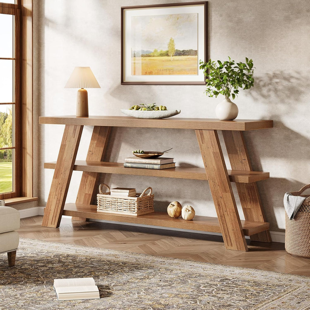 Tribesigns 70.9" Extra Long Console Table with Storage, 3-Tier Narrow Wooden Sofa Table Behind The Couch, Farmhouse Entry Foyer Table for Entryway, Living Room, Hallway, Brown