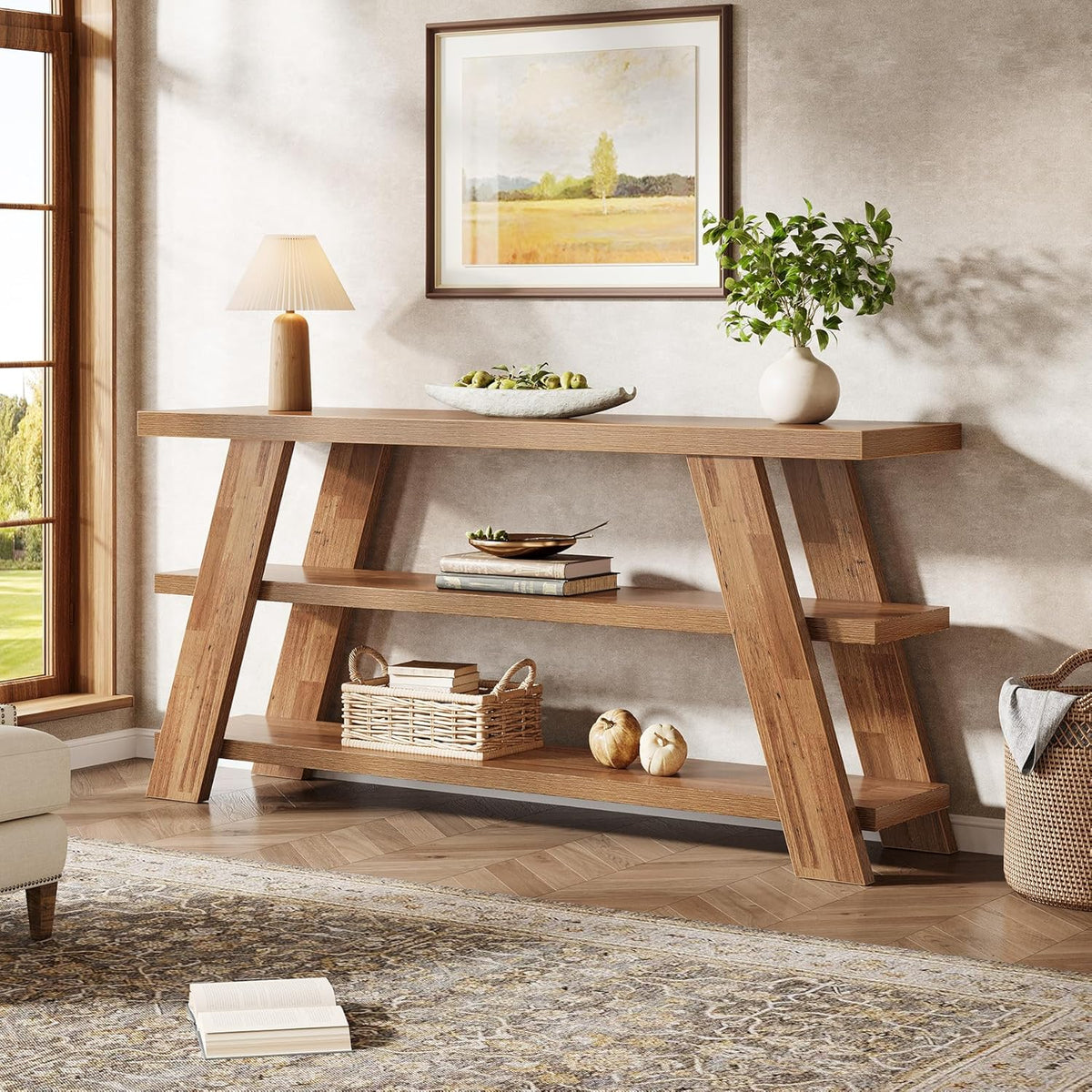 Tribesigns 70.9" Extra Long Console Table with Storage, 3-Tier Narrow Wooden Sofa Table Behind The Couch, Farmhouse Entry Foyer Table for Entryway, Living Room, Hallway, Brown